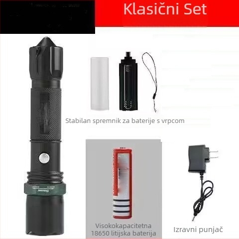 LED punjiva svjetiljka s baterijom 4800 mAh, tijelo od aluminijske legure, 350+ lumena, domet 100–200 m, 360° rotacija