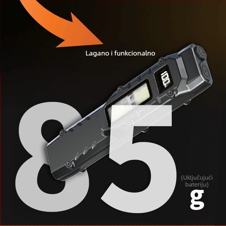 Taktička EDC pametna lanterna — ultra-tanka, ručno pokretana, 1000mAh punjiva, 20W LED s bočnim svjetlom, 100–240 lm, domet 100–200 m