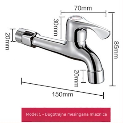 Bakreni zidni miješalica za perilicu i mop sudoper, model 1001A, promjer sjedala 15 mm, keramički jezgrovni mehanizam, ugradnja u zid