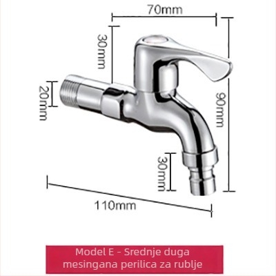 Bakreni zidni miješalica za perilicu i mop sudoper, model 1001A, promjer sjedala 15 mm, keramički jezgrovni mehanizam, ugradnja u zid