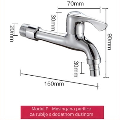 Bakreni zidni miješalica za perilicu i mop sudoper, model 1001A, promjer sjedala 15 mm, keramički jezgrovni mehanizam, ugradnja u zid