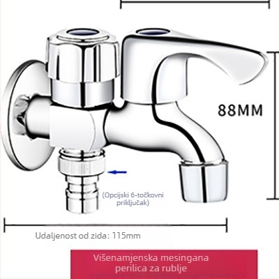 Bakreni zidni miješalica za perilicu i mop sudoper, model 1001A, promjer sjedala 15 mm, keramički jezgrovni mehanizam, ugradnja u zid