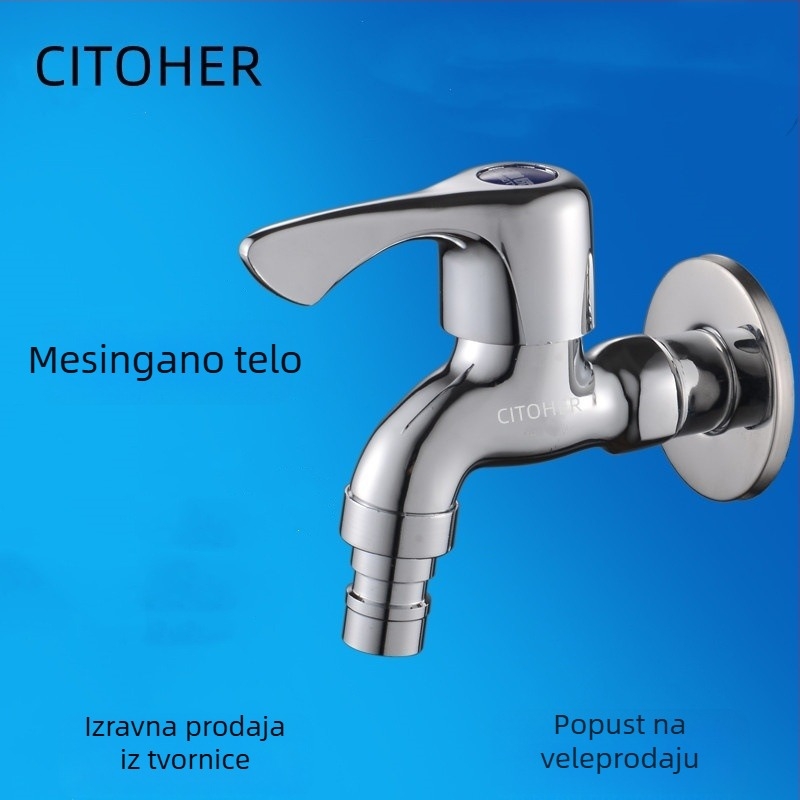 Bakreni zidni miješalica za perilicu i mop sudoper, model 1001A, promjer sjedala 15 mm, keramički jezgrovni mehanizam, ugradnja u zid