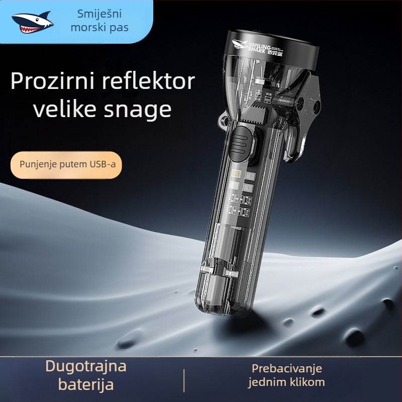 Smiling Shark LED svjetiljka za ključeve s višestrukim podešavanjima i bočnim svjetlom, napajanje putem punjenja