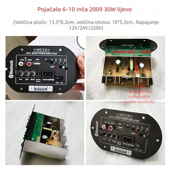 Automobilska ploča za kontrolu zvuka - Bluetooth, USB, memorijska kartica, subwoofer, 30W pojačalo