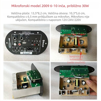 Automobilska ploča za kontrolu zvuka - Bluetooth, USB, memorijska kartica, subwoofer, 30W pojačalo