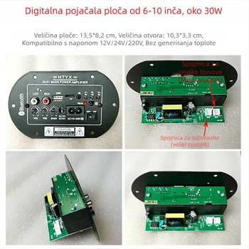Automobilska ploča za kontrolu zvuka - Bluetooth, USB, memorijska kartica, subwoofer, 30W pojačalo