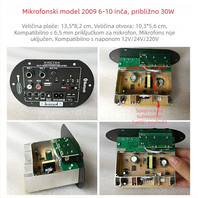 Automobilska ploča za kontrolu zvuka - Bluetooth, USB, memorijska kartica, subwoofer, 30W pojačalo