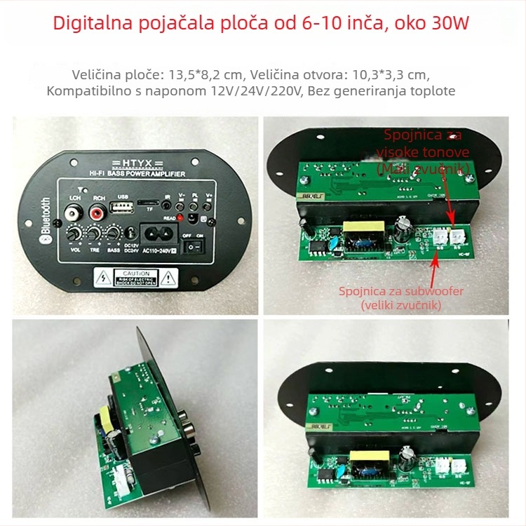 Automobilska ploča za kontrolu zvuka - Bluetooth, USB, memorijska kartica, subwoofer, 30W pojačalo