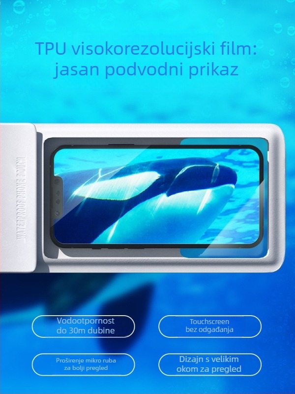 Vodootporna torbica za telefon s dodirnim zaslonom, PU+TPU materijal, razina vodootpornosti 8, za plivanje, ronjenje i rafting