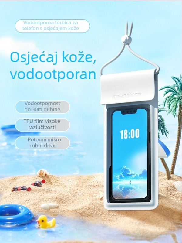 Vodootporna torbica za telefon s dodirnim zaslonom, PU+TPU materijal, razina vodootpornosti 8, za plivanje, ronjenje i rafting