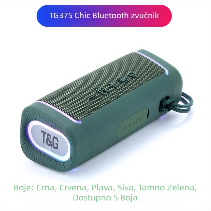 TG375 bežični Bluetooth zvučnik s LED svjetlima, IPX4 vodootporan, 10W, ugrađena baterija 1200-2000mAh, frekvencijski odziv 100Hz-20kHz