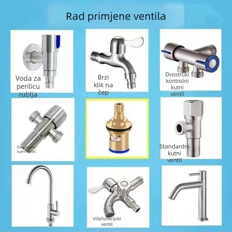 Bakreni jezgreni kutni ventil za slavinu toplom i hladnom vodom – nominalni promjer 20 mm, 180° okret, maksimalna temperatura rada 100°C, vijek trajanja 50 godina