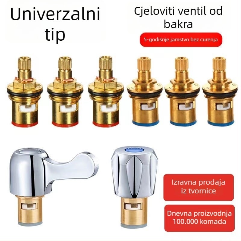 Bakreni jezgreni kutni ventil za slavinu toplom i hladnom vodom – nominalni promjer 20 mm, 180° okret, maksimalna temperatura rada 100°C, vijek trajanja 50 godina