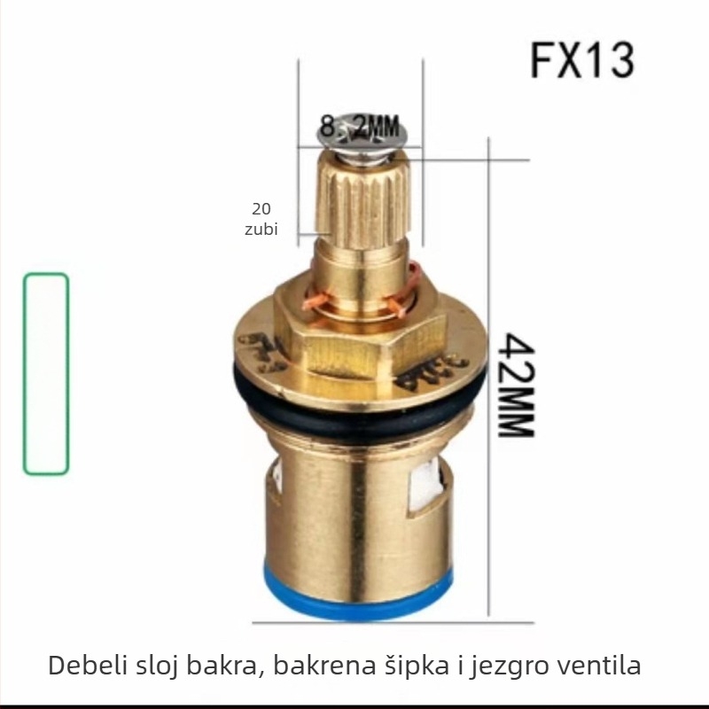 Bakreni jezgreni kutni ventil za slavinu toplom i hladnom vodom – nominalni promjer 20 mm, 180° okret, maksimalna temperatura rada 100°C, vijek trajanja 50 godina