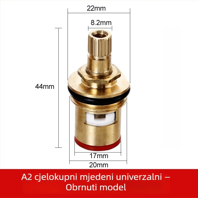 Bakreni jezgreni kutni ventil za slavinu toplom i hladnom vodom – nominalni promjer 20 mm, 180° okret, maksimalna temperatura rada 100°C, vijek trajanja 50 godina