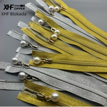 Nijlon zip s elektroplatom završnom obradom, privjesak s dizajnom bisera, otvaranje i zatvaranje; Marka Baiheng Zipper Factory