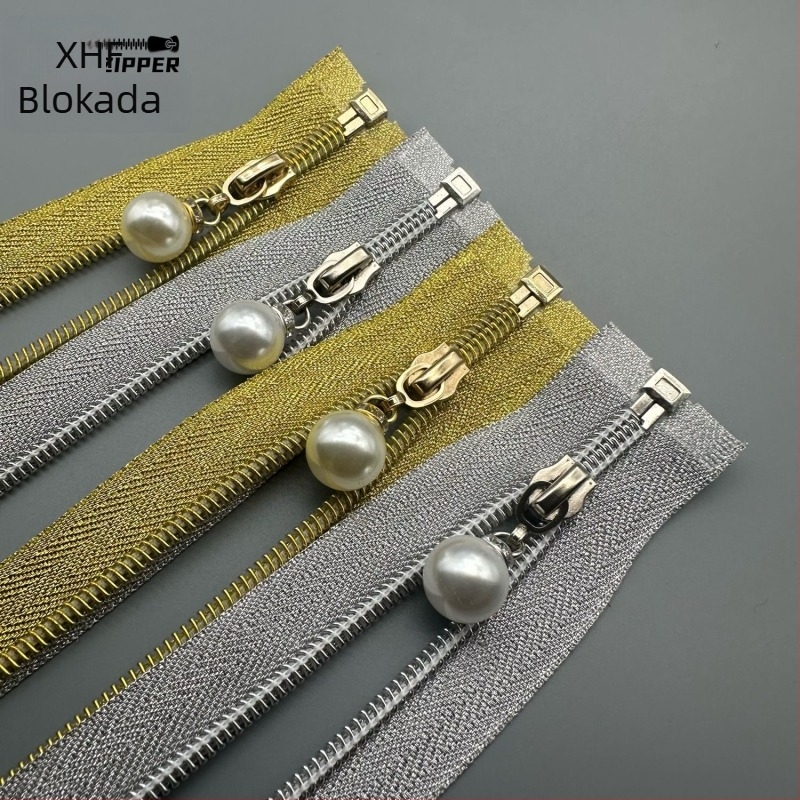 Nijlon zip s elektroplatom završnom obradom, privjesak s dizajnom bisera, otvaranje i zatvaranje; Marka Baiheng Zipper Factory