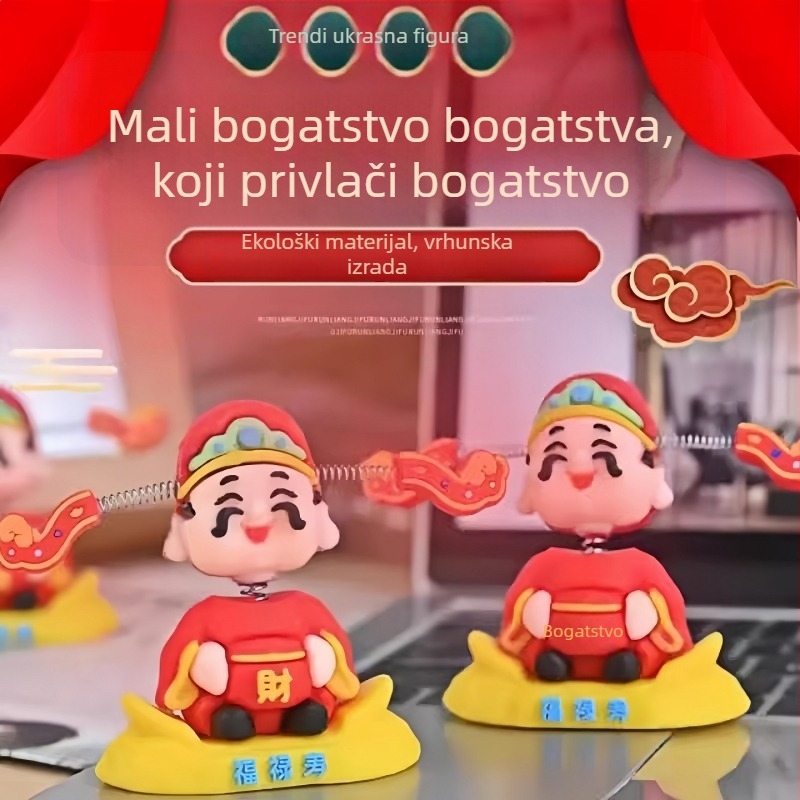 Auto ukras s Bogom bogatstva koji klima glavom, crtani stil, Friendly marka, dekorativna namjena