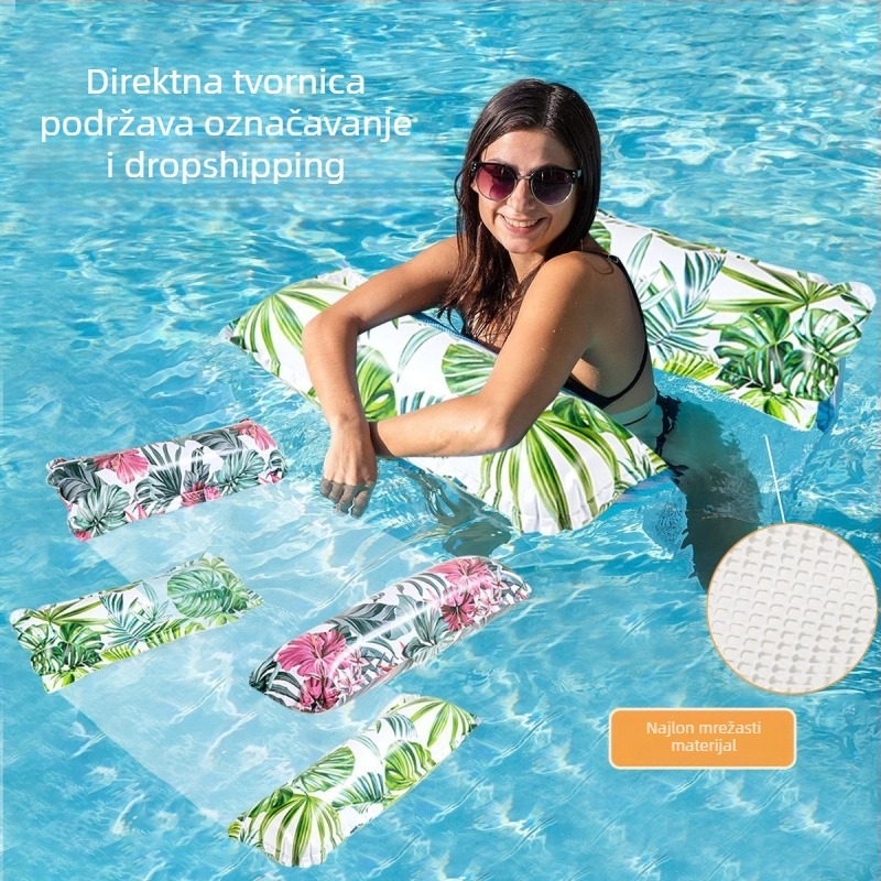 Dvotubni napuhljivi ležaj-hamak s dizajnom zelenih listova, tropska šuma, za jednu osobu (Materijal: ekološki PVC; Marka: Nijedan; Kategorija: Ostalo)