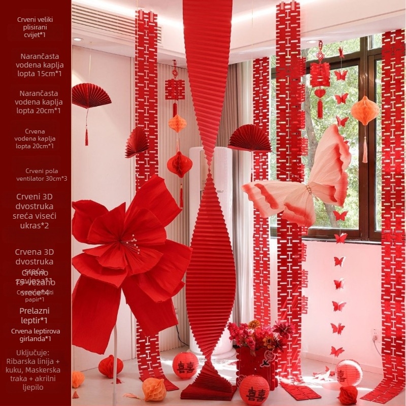 Set dekoracije svatbene sobe – origami papirna girlanda, kartonsko pakiranje, Tiantianxifang branda, za vjenčanje