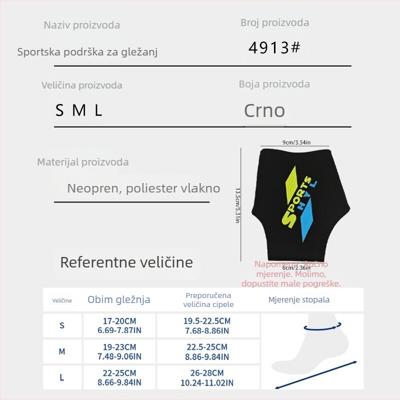 Ankle brace za rolanje - neopren, Wolf King, univerzalna primjena, zaštita gležnja, kutija od 200 komada
