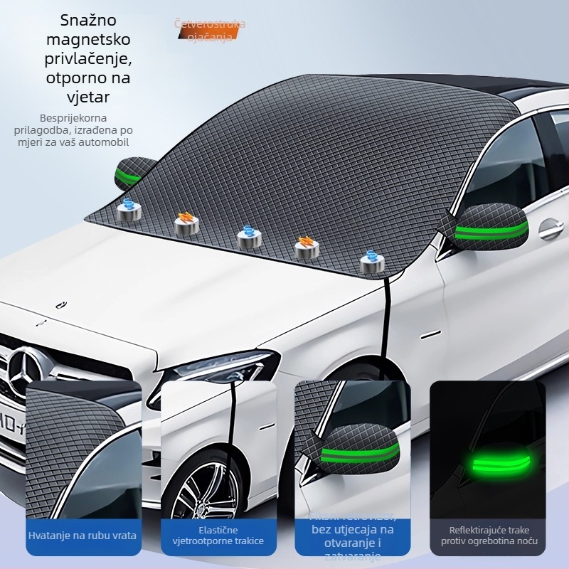 Automobilska snježna zaštita od Oxford platna, universalna prilagodba, instalacija elektrostatikom, karirani uzorak, težina 400 g.