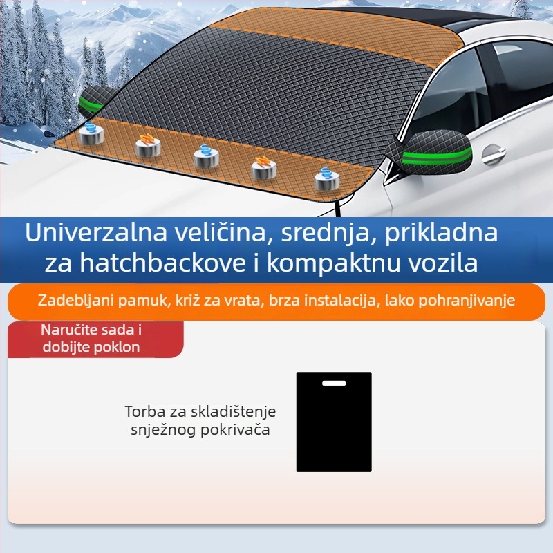 Automobilska snježna zaštita od Oxford platna, universalna prilagodba, instalacija elektrostatikom, karirani uzorak, težina 400 g.