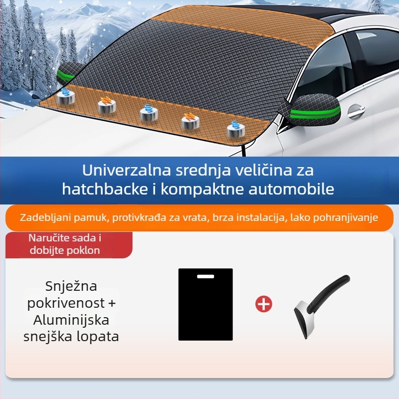 Automobilska snježna zaštita od Oxford platna, universalna prilagodba, instalacija elektrostatikom, karirani uzorak, težina 400 g.