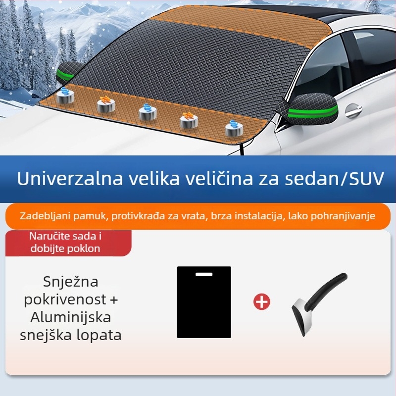 Automobilska snježna zaštita od Oxford platna, universalna prilagodba, instalacija elektrostatikom, karirani uzorak, težina 400 g.
