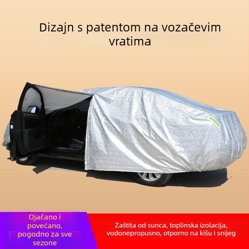 Univerzalni auto pokrov s UV zaštitom i toplinskom izolacijom, zimsku debljinu, otporan na tuču, vodonepropusan, zaštita od snijega i mraza, potpuno prekrivanje; materijal: Oxford tkanina