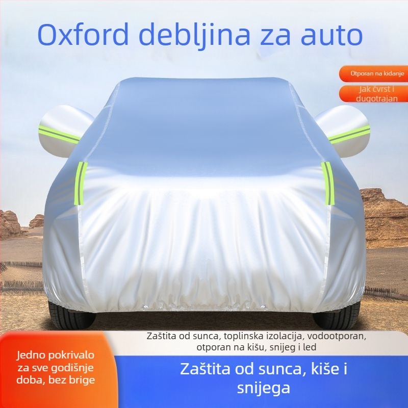 Univerzalni auto pokrov s UV zaštitom i toplinskom izolacijom, zimsku debljinu, otporan na tuču, vodonepropusan, zaštita od snijega i mraza, potpuno prekrivanje; materijal: Oxford tkanina