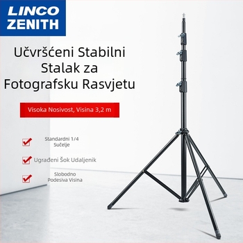LINCO ZENITH LED foto-stativ, prijenosno trodjelno postolje, visina 3,2 m, SPCC čelik, nosivost 8 kg, 3 odjeljka, promjeri cijevi 19/22.2/25.4/28.6 mm