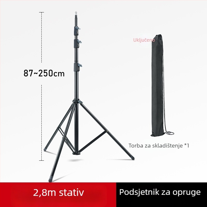 LINCO ZENITH LED foto-stativ, prijenosno trodjelno postolje, visina 3,2 m, SPCC čelik, nosivost 8 kg, 3 odjeljka, promjeri cijevi 19/22.2/25.4/28.6 mm