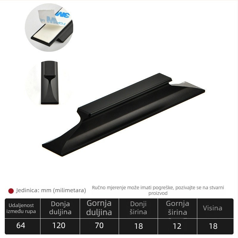 Ljepljiva ručka za vrata i ormar; garderoba, ladica i klizna vrata; materijal: aluminijska legura; montaža bez bušenja; pogodna za garderobe, ormariće i klizna staklena vrata