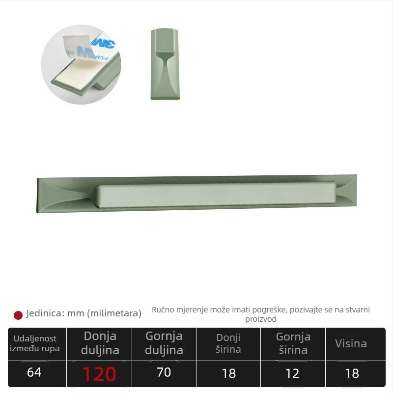 Ljepljiva ručka za vrata i ormar; garderoba, ladica i klizna vrata; materijal: aluminijska legura; montaža bez bušenja; pogodna za garderobe, ormariće i klizna staklena vrata