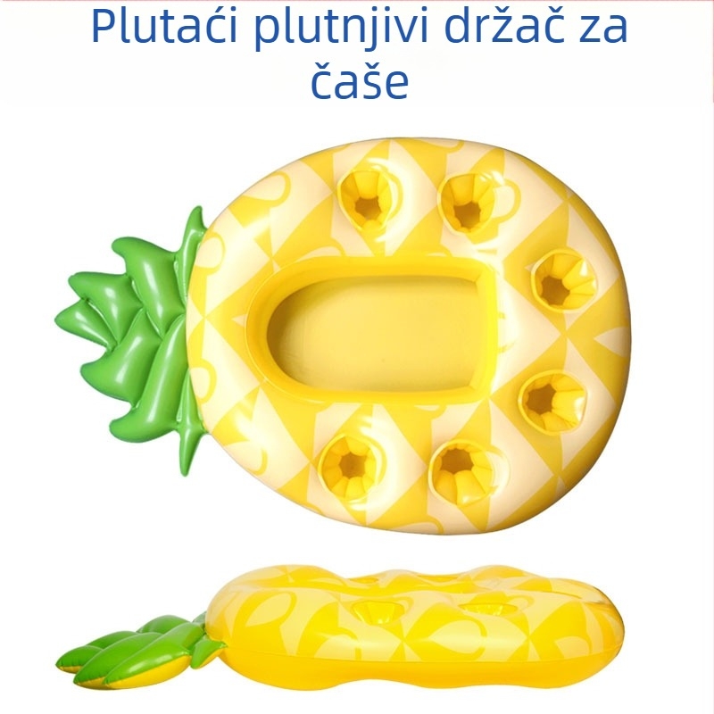 Napuhljiv držač čaše za bazen s uzorkom ananasa - ekološki PVC, plutajući pladanj za piće