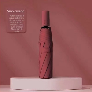 Reklamna kišobran za sunce i kišu s automatskim otvoranjem i zatvaranjem; 8-rebrni okvir od vlaknastog materijala i čelični štap; vinil 190T s UPF>50; mogućnost tiskanja loga i prilagodbe; za odrasle