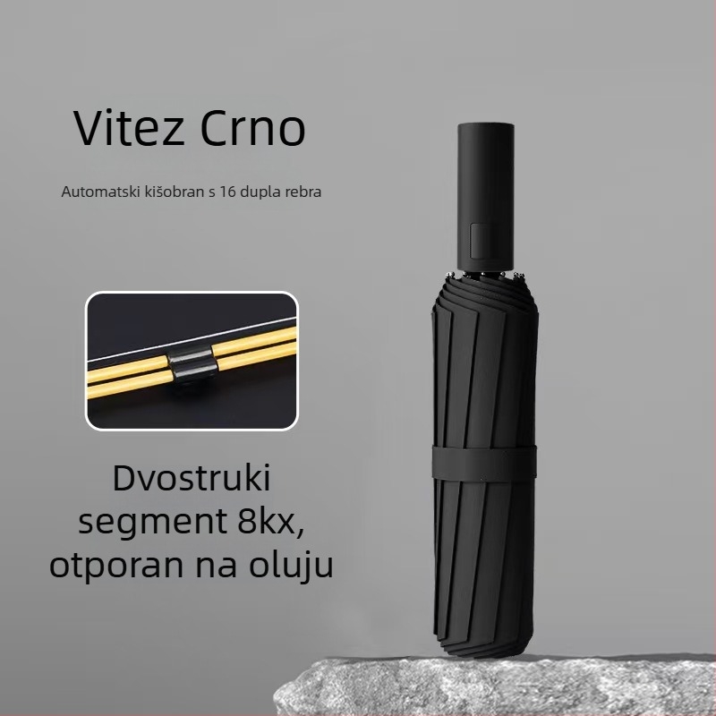 Reklamna kišobran za sunce i kišu s automatskim otvoranjem i zatvaranjem; 8-rebrni okvir od vlaknastog materijala i čelični štap; vinil 190T s UPF>50; mogućnost tiskanja loga i prilagodbe; za odrasle