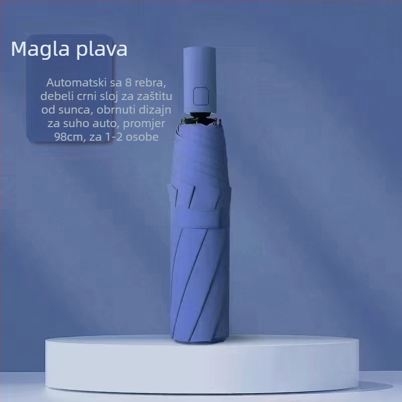 Reklamna kišobran za sunce i kišu s automatskim otvoranjem i zatvaranjem; 8-rebrni okvir od vlaknastog materijala i čelični štap; vinil 190T s UPF>50; mogućnost tiskanja loga i prilagodbe; za odrasle