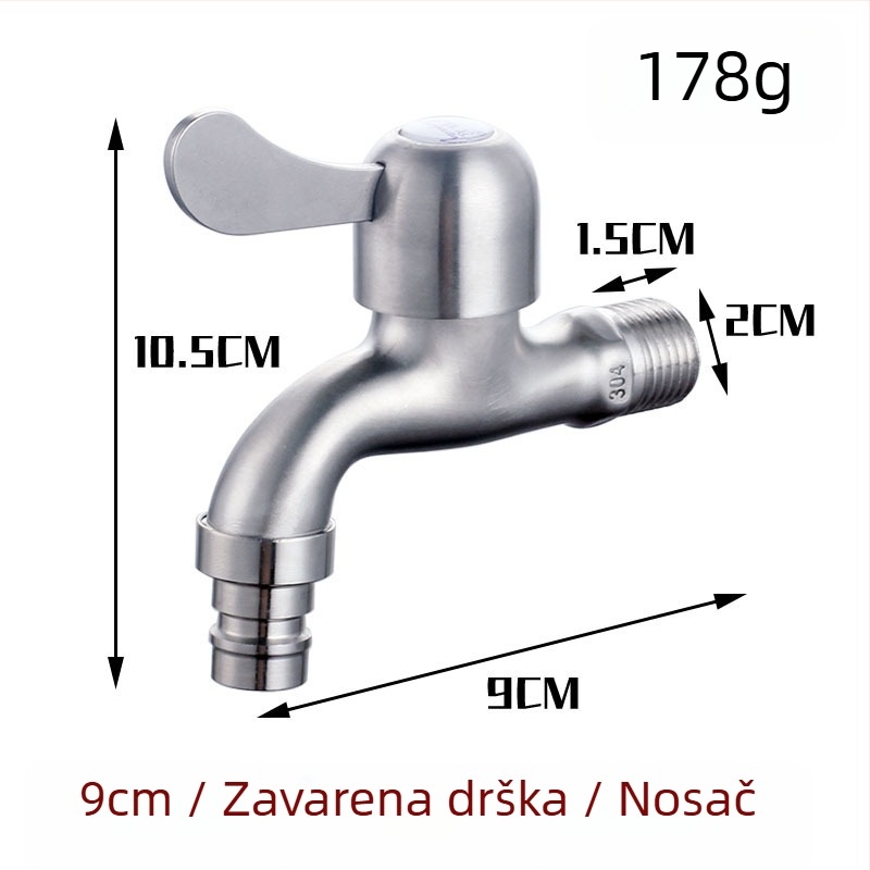 Kran za perilicu od nehrđajućeg čelika 304, produženje za ugradnju u zid, 20 mm ulaz/izlaz, cjelovito bakreno jezgro ventila, 0–90 °C