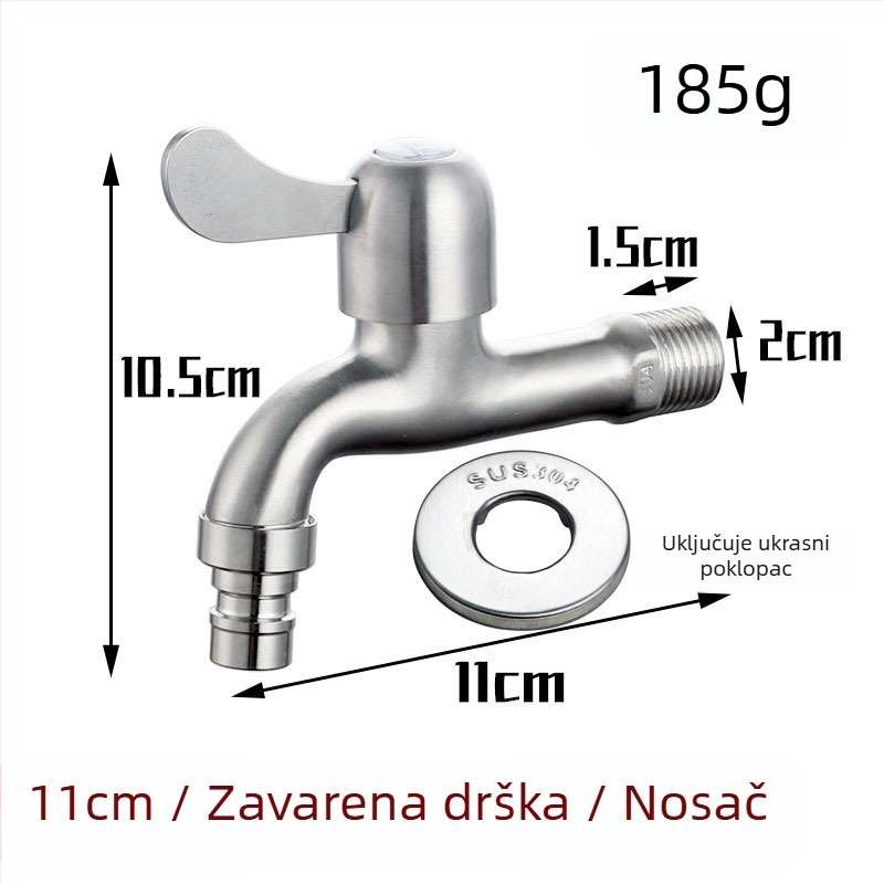 Kran za perilicu od nehrđajućeg čelika 304, produženje za ugradnju u zid, 20 mm ulaz/izlaz, cjelovito bakreno jezgro ventila, 0–90 °C