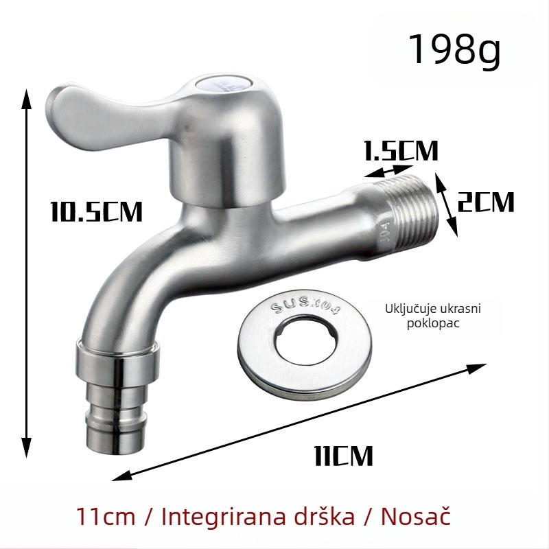Kran za perilicu od nehrđajućeg čelika 304, produženje za ugradnju u zid, 20 mm ulaz/izlaz, cjelovito bakreno jezgro ventila, 0–90 °C