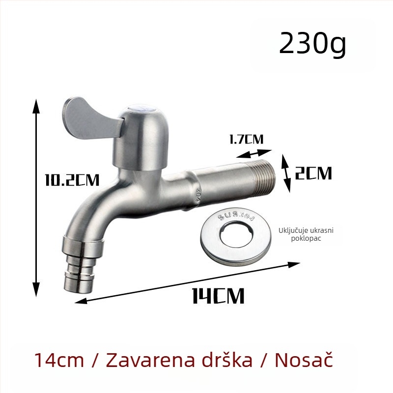 Kran za perilicu od nehrđajućeg čelika 304, produženje za ugradnju u zid, 20 mm ulaz/izlaz, cjelovito bakreno jezgro ventila, 0–90 °C