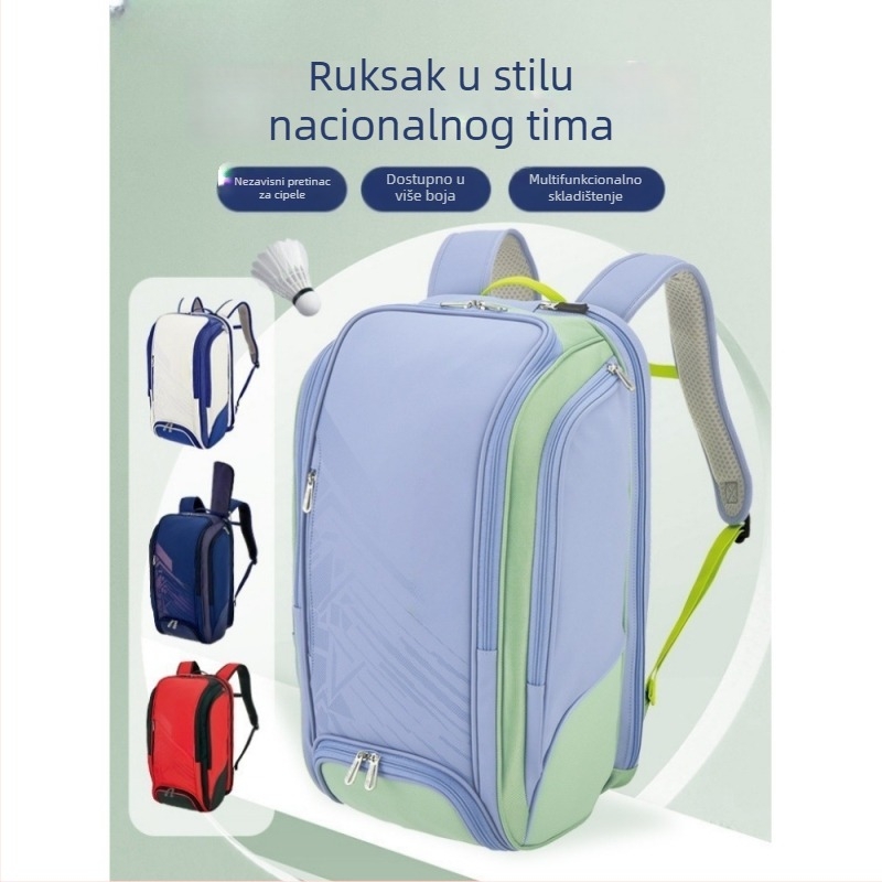 Vanjska vodootporna torba za badminton/tenis, sa zipom i bočnim džepovima, prenosni mrežasti ruksak velike kapacitete