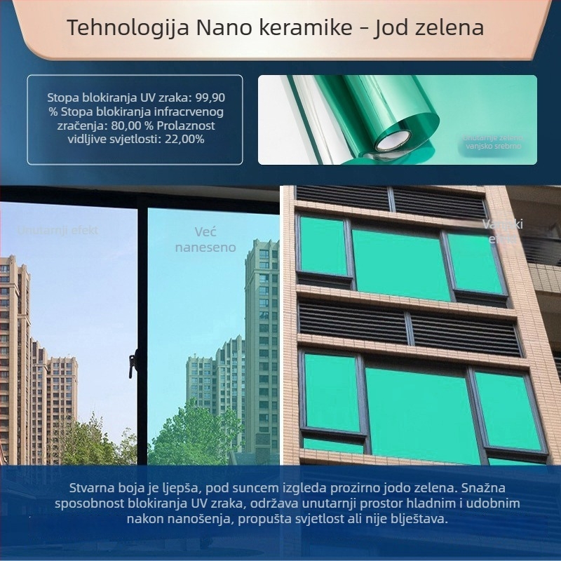1 m PET folija za prozore — izolacija, UV zaštita, privatnost, samoljepljiva, jednobojne boje