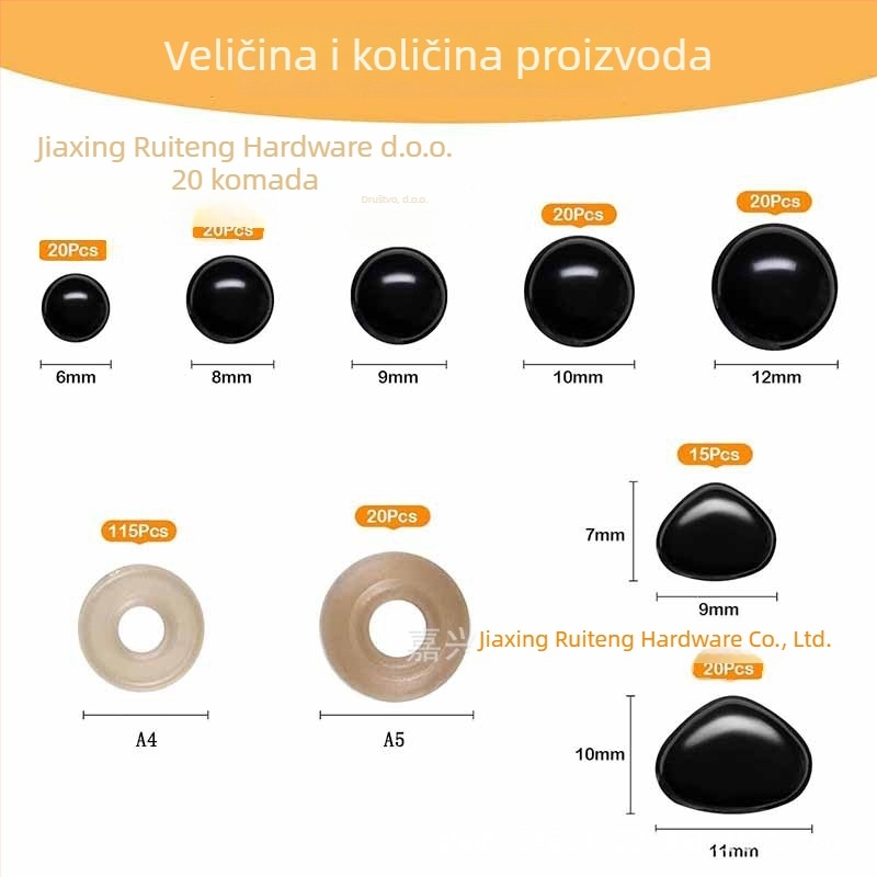 Igrački dodaci za lutke: 270-dijelni set sigurnih očiju i nosova za životinje, plastika, kružni uzorak, u kutiji, jesen 2025, Ruiteng