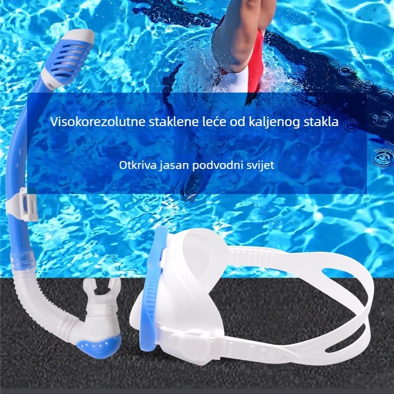 Anrol dječje ronilačke naočale, komplet suhi snorkelski set, silikon+PC, duljina dišne cijevi 350 mm, težina cijevi 172 g, težina naočala 172 g, pogodno za kratkovidnost
