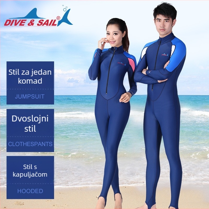 DIVE&SAIL Jednodelni kostim za ronjenje s UV zaštitom, brzo se suši najlonsko-spandeksa (82/18%), otporan na ogrebotine, unisex za plivanje, surfanje i snorkeling