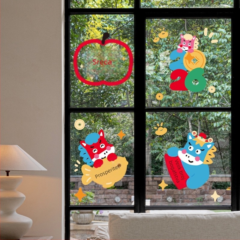 Prozorski naljepnice Banda – PVC elektrostaticke dekoracije za Proljetni festival, Godina Konja; prikladno za poklon, pakiranje Opp vrećica